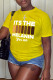 Yellow Casual Letter Print Patchwork O Neck T-Shirts