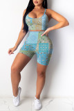 Red Casual Print Patchwork Spaghetti Strap Sleeveless Two Pieces