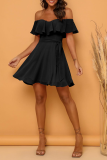 Red Casual Solid Flounce Strapless Cake Skirt Dresses