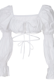 White Sexy Solid Patchwork Square Collar Tops