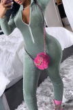 Pink Casual Solid Patchwork Zipper Collar Skinny Jumpsuits