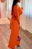 Tangerine Casual Solid Split Joint Asymmetrical O Neck Long Sleeve Two Pieces
