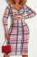 Pink Sexy Plaid Hollowed Out Half A Turtleneck Pencil Skirt Dresses