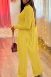 Yellow Casual Solid Split Joint Asymmetrical O Neck Long Sleeve Two Pieces