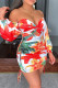 Red Fashion Sexy Print Backless Off the Shoulder Long Sleeve Dresses