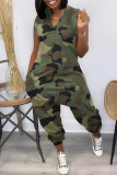 Red Sexy Print Patchwork V Neck Loose Jumpsuits