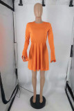 Orange Fashion Casual Solid Basic O Neck Long Sleeve Dresses
