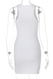 White Sexy Print Patchwork O Neck Pencil Skirt Dresses