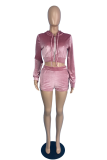 Rose Red Casual Solid Patchwork Hooded Collar Long Sleeve Two Pieces