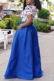 Dark Blue Casual Solid Patchwork Loose High Waist Wide Leg Solid Color Bottoms