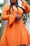 Orange Fashion Casual Solid Basic O Neck Long Sleeve Dresses