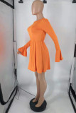 Orange Fashion Casual Solid Basic O Neck Long Sleeve Dresses