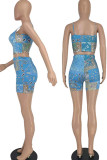Red Casual Print Patchwork Spaghetti Strap Sleeveless Two Pieces