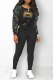Black Casual Print Hollowed Out O Neck Long Sleeve Two Pieces