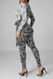 Purple Sexy Print Patchwork V Neck Skinny Jumpsuits