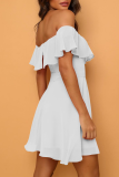 Red Casual Solid Flounce Strapless Cake Skirt Dresses