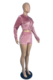Rose Red Casual Solid Patchwork Hooded Collar Long Sleeve Two Pieces
