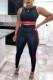 Black Casual Solid Patchwork O Neck Two Pieces