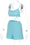 Sky Blue Casual Solid Patchwork Sleeveless Two Pieces