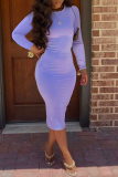 Purple Casual Solid Split Joint O Neck Pencil Skirt Dresses