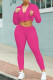 Rose Red Casual Solid Patchwork Zipper Collar Long Sleeve Two Pieces