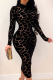 Black Sexy Print Patchwork Half A Turtleneck Pencil Skirt Dresses