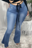 Light Blue Fashion Casual Solid Bandage Regular Denim Jeans