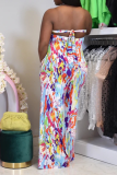 Multicolor Sexy Print Patchwork Strapless Loose Jumpsuits