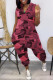 Red Sexy Print Patchwork V Neck Loose Jumpsuits