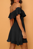 Red Casual Solid Flounce Strapless Cake Skirt Dresses