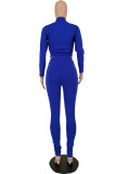 Deep Blue Fashion Casual Patchwork Bandage Half A Turtleneck Long Sleeve Two Pieces