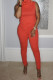Orange Fashion Casual Solid Patchwork Sleeveless Two Pieces