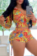 Multicolor Sexy Print Patchwork Hooded Collar Long Sleeve Two Pieces