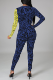 Purple Sexy Print Patchwork V Neck Skinny Jumpsuits