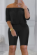 Black Casual Solid Patchwork Off the Shoulder Half Sleeve Two Pieces