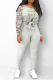 Grey Casual Print Hollowed Out O Neck Long Sleeve Two Pieces
