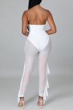 White Sexy Solid Patchwork Strapless Skinny Jumpsuits