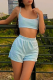 Sky Blue Casual Solid Patchwork Sleeveless Two Pieces