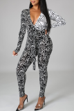 Purple Sexy Print Patchwork V Neck Skinny Jumpsuits