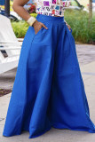 Dark Blue Casual Solid Patchwork Loose High Waist Wide Leg Solid Color Bottoms