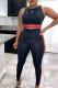 Black Casual Sportswear Striped Patchwork O Neck Sleeveless Two Pieces