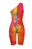 Pink Sexy Patchwork Tie-dye One Shoulder Skinny Rompers
