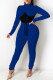 Deep Blue Fashion Casual Patchwork Bandage Half A Turtleneck Long Sleeve Two Pieces