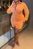 Green Sexy Solid Patchwork Turndown Collar Pencil Skirt Dresses