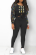 Black Casual Print Hollowed Out O Neck Long Sleeve Two Pieces