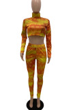 Multicolor Casual Print Patchwork Turtleneck Long Sleeve Two Pieces