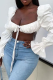 White Sexy Solid Patchwork Square Collar Tops