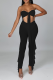 Black Sexy Solid Patchwork Strapless Skinny Jumpsuits
