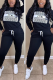 Black Casual Print Letter O Neck Long Sleeve Two Pieces