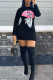 Black Casual Print Patchwork Slit Asymmetrical Hooded Collar Straight Dresses